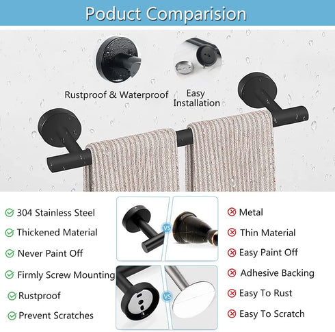 Bathroom Towel Bar, 2 Pack Stainless Steel Towel Rack, Matte Black Bath Towel Hanger, Wall Mounted Towel Rail, Towel Rod Bathroom Hardware (2 Pack - Black)