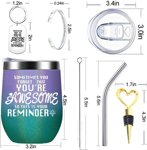 Sometimes You Forget That You are Awesome ,Thank You Gifts, Funny Birthday Cup Inspirational Gifts for Mom Women, Men, Friends,Coworker,Mother's Day Gifts,Insulated12 oz Wine Tumbler Set