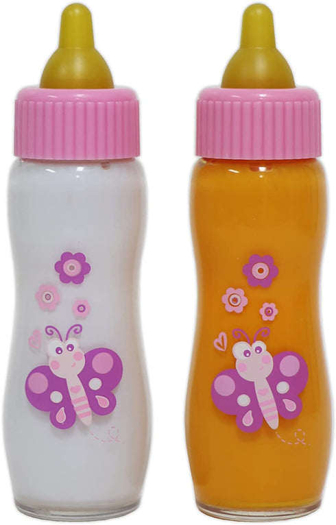 JC Toys Deluxe Disappearing Magic Bottles | Fits All Dolls | Milk and Juice | Butterfly Theme | Ages 2+ , Pink