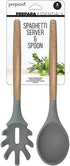 Prepara Acacia and Silicone Spaghetti and Solid Spoon Set Cooking Utensils, set of 2, Pewter Grey
