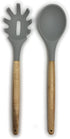 Prepara Acacia and Silicone Spaghetti and Solid Spoon Set Cooking Utensils, set of 2, Pewter Grey