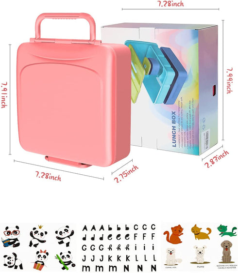 LOOK BACK Bento Lunch Boxes for Kids, 4-Compartment 1.2L Leak-Proof Lunch Container for Child with Sauce Jar, Fork and Spoon, DIY Stickers, BPA-Free Toddlers Food Container Microwave Dishwasher Safe