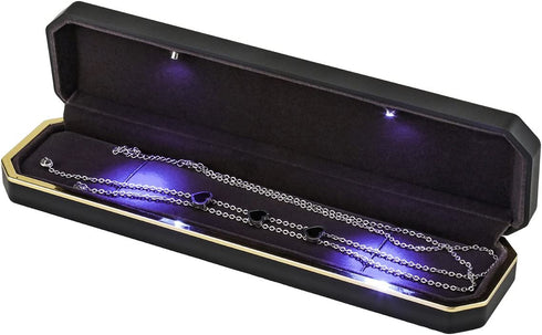 LED Jewelry Gift Box Case Elegant Velvet Necklace Pendant Box Bracelet Box with LED Light for Jewelry Display Proposal Engagement Wedding Valentine's Day Black Size?9.21"x2.36"x1.26"