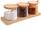 Outamateur Condiment Pots Seasoning Box Set Glass Condiment Canisters Pots with Bamboo Lids Spoon and Tray for Kitchen Coffee Bar Home(Set-of-3PCS)