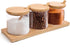 Outamateur Condiment Pots Seasoning Box Set Glass Condiment Canisters Pots with Bamboo Lids Spoon and Tray for Kitchen Coffee Bar Home(Set-of-3PCS)