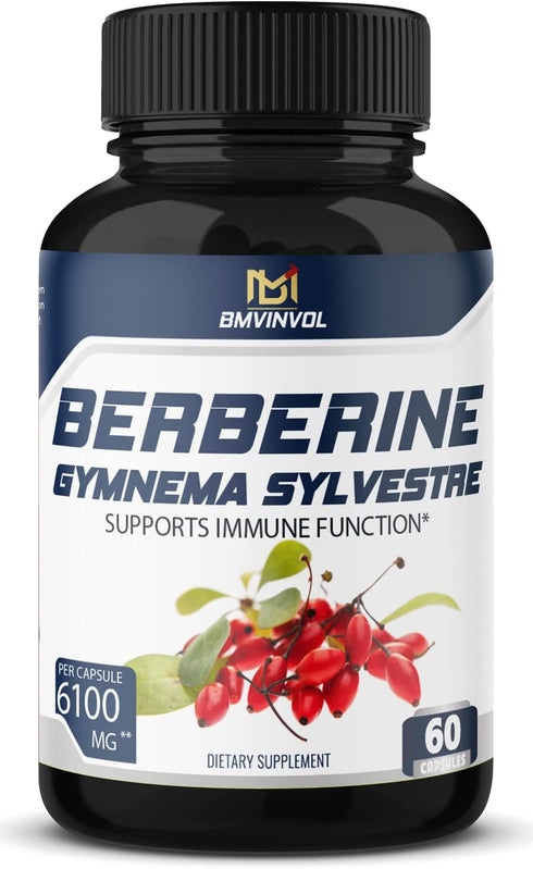 5-in-1 Berberine Supplement 6100mg with Ceylon Cinnamon, Gymnema Sylvestre, Bitter Melon & Black Pepper - Supports Immune Function, Cardiovascular Heart (60 Count)
