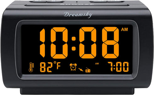DreamSky Alarm Clock Radio for Bedroom - FM Radio Clock with Battery Backup, USB Charing Port, 1.2 Inch Bold Digit 0%-100% Dimmer, Adjustable Alarm Volume, Temperature, Snooze, Sleep Timer, 12/24H