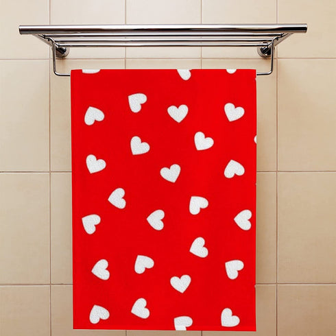 Vantaso Bath Hand Towels Set of 2 Valentine's Day Love Heart Red White Soft and Absorbent Washcloths Kitchen Hand Towel for Bathroom Hotel Gym Spa