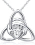 FLYOW 925 Sterling Silver Good Luck Irish Claddagh Celtic Knot Love Heart Pendant Necklace for Women Ladies Teen Girls Valentine's Day Gift, 18 Inch Rolo Chain
