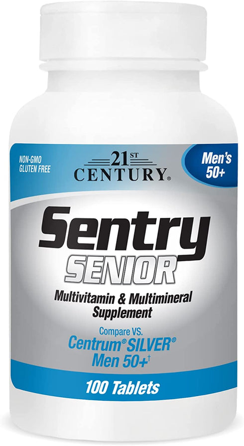 21st Century Sentry Senior Men 50Plus Tablets, White Unscented 100 Count