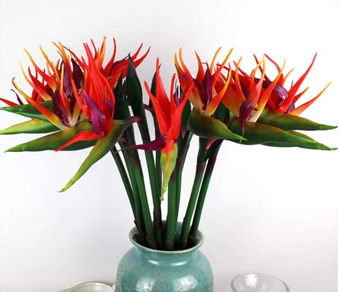 Large Bird of Paradise 32 Inch Permanent Flower ,Flower Stem 0.5 Inch ,UV Resistant No Fade Flower Part is Made of Soft Rubber PU,Artificial Flower Plants for Home Office 2 Pcs (Orange red)