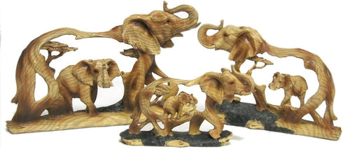Elephant and Baby Walking in The Wild Faux Wood Figurine