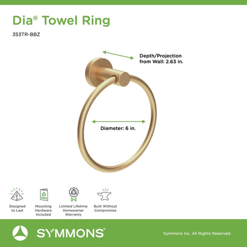Symmons 353TR-BBZ Dia Wall-Mounted Towel Ring in Brushed Bronze