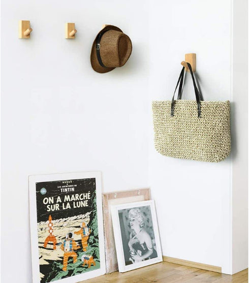 Wood Wall Hooks - Pack of 4 Decorative Wall Hooks for Hanging Coats - Perfect Backpack Hanger, Hat Hooks for Wall - Each Heavy Duty Wooden Wall Hook Holds 6lbs-33lbs (Beech, 4Pack)