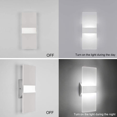 Modern LED Acrylic Wall Sconce 12W Cool White 6000K Up Down Lamp for Bedroom Corridor Stairs Bathroom Indoor Lighting Fixture Lamps Home Room Decor Not Dimmable No Plug(1 Pack)