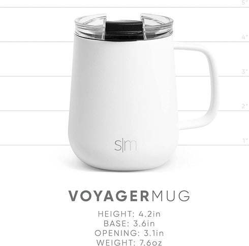 Simple Modern Insulated Coffee Mug with Handle Stainless Steel Voyager Travel Cup with Clear Flip Lid 12oz Mug w/ Handle, -Riptide