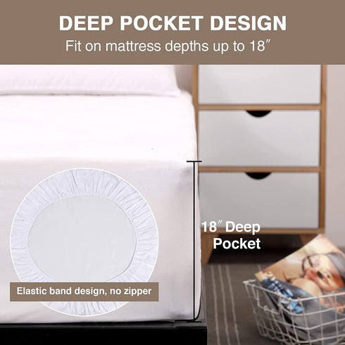 Mecerock Mattress Protector, Breathable and Soft Waterproof Mattress Protector, Mattress Cover, Fitted to 18" Deep, Mattress Cover Queen Size Bed