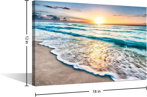 TUMOVO Wall Art for Living Room White Beach Canvas Art Wall Decor Blue Sea Sunset Pictures Print on Canvas Natural Landscape Painting Seascape Modern Artwork Stretched Framed Ready to Hang - 12" x 18"