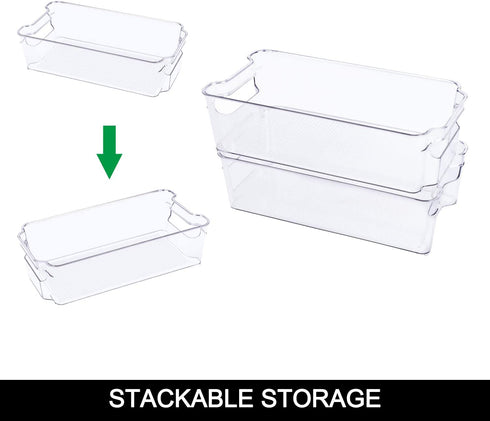 Set of 4 Refrigerator Organizer Bins - Plastic Refrigerator Storage Bins with Handle - Fridge Organizers and Storage Clear for Pantry, Kitchen, Freezer, Cabinet Organization, BPA Free - FOOYOO