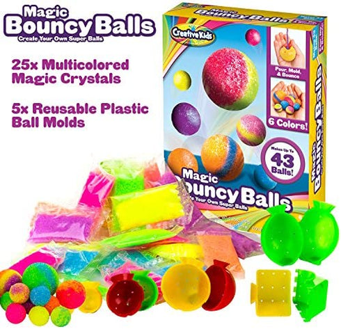 Creative Kids DIY Magic Bouncy Balls - Create Your Own Crystal Powder Balls Craft Kit for Kids - Includes 25 Bags of Multicolored Crystal Powder & 5 Molds - Makes Up to 43 Balls