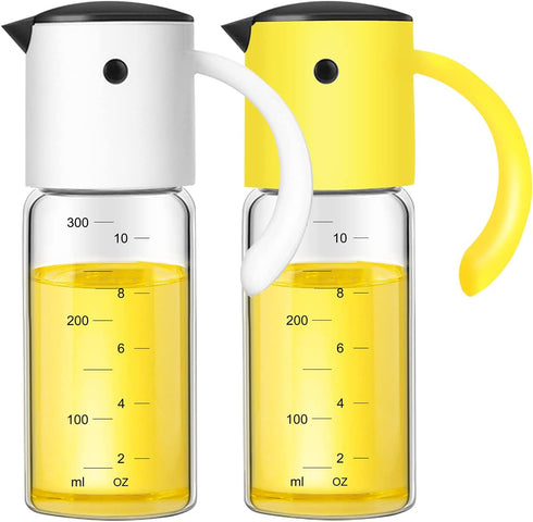 YBDEnevy Olive Oil Dispenser Bottle for Kitchen Cooking Oil Container with Automatic Cap Oil Vinegar Dispenser Set 300ml Olive Oil Bottle with Automatic Cap 2 Packs (yellow&white)