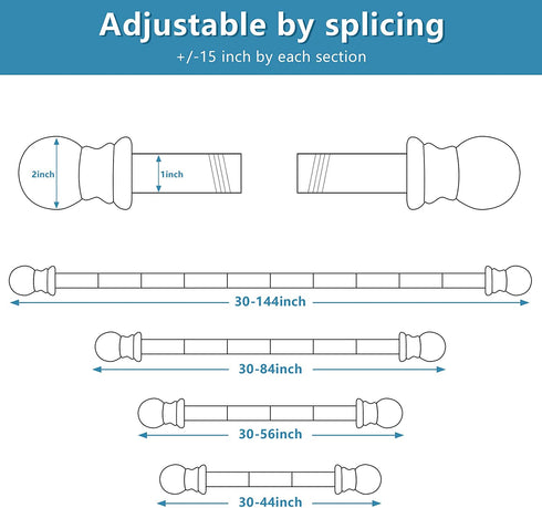 HOSKO Curtain Rod Kit - 1 Inch Curtain Rods for Window 30-44 Inches - Including Two Mounting Brackets ?White?