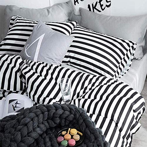 Wellboo Black Striped Pillowcases King Women Men Black and White Striped Pillow Cases Cotton Adults Teens Vertical Stripes Comforter Pillow Covers Black Striped Pillow Shams Envelope Closure 2 PCS