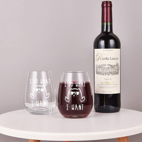 I Do What I Want Funny Wine Glass, Cat Stemless Wine Glass - Cat Lover Gifts for Women, Men, Cat Dad, Cat Mom, Cat Lover, Friends - Gift Idea for Christmas, Birthday