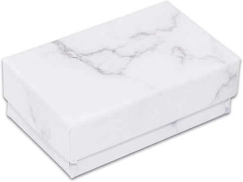 TheDisplayGuys 25-Pack #21 Cotton Filled Cardboard Paper Jewelry Box Gift Case - Marble White (2 5/8" x 1 5/8" x 1")