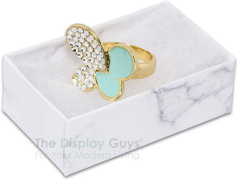 TheDisplayGuys 25-Pack #21 Cotton Filled Cardboard Paper Jewelry Box Gift Case - Marble White (2 5/8" x 1 5/8" x 1")