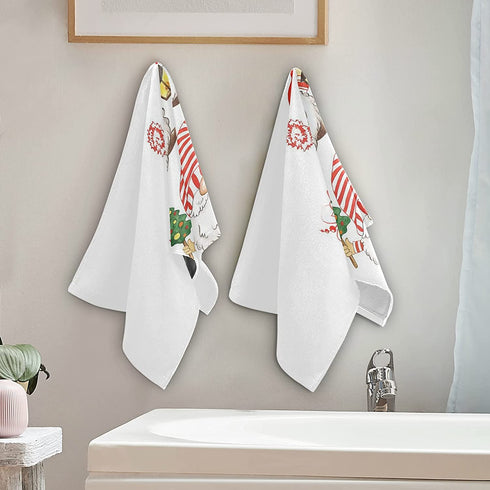 Christmas Gnomes Hand Bath Towel Highly Absorbent Soft Hanging Towels Winter Snowflake Xmas Tree Kitchen Dish Towel Set Washcloth 2pcs