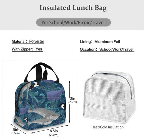 Whales Beautiful Ocean Giants Lunch Bag for Women Girls Kids Insulated Picnic Pouch Thermal Cooler Tote Bento Large Meal Prep Cute Bag Big Leakproof Soft Bags for Lunch Box, Camping, Travel, Fishing