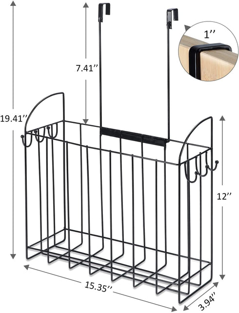 WIFTREY Over The Cabinet Door Organizer Holder and Paper Towel Holder Wall Mount Set for Kitchen Bathroom Pantry, Big Storage Rack for Cutting Boards, Black