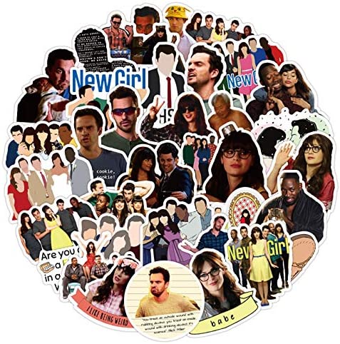 50pcs TV Show New Girl Vinyls Stickers Laptop Sticker Waterproof Stickers Luggage Skateboard Water Bottle Stickers Decal Bicycle Bumper Snowboard Decorate Gift for Kid ?New Girl?
