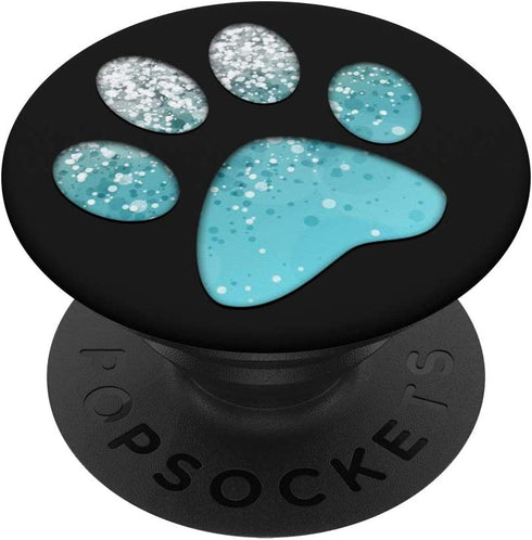 Silver light Blue Dog Paw Print on Black Pattern PopSockets Swappable PopGrip