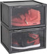 K.T.Z Shoe Boxes,Clear Plastic Shoe Box Magnetic Side Open Stackable Shoe Box (D Style Black, 2 PCS)