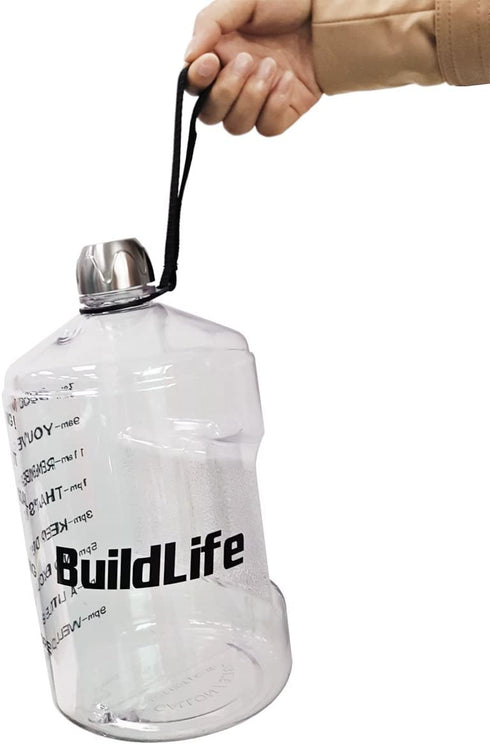 BuildLife 1 Gallon Water Bottle -Motivational Fitness Workout with Time Marker/Drink More Daily/Clear BPA-Free/Large 128OZ /73OZ Capacity