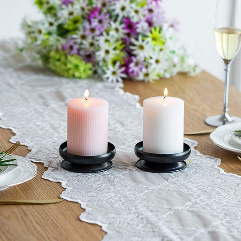 Pcs of 4 Spike Candle Holder Iron Candle Plate Pillar Candle Holder, Black, Decorative Iron Pillar Candle Plate, 3.6" Diameter Pedestal Candle Stand for LED & Wax Candles, Incense Cones, Spa, Weddings
