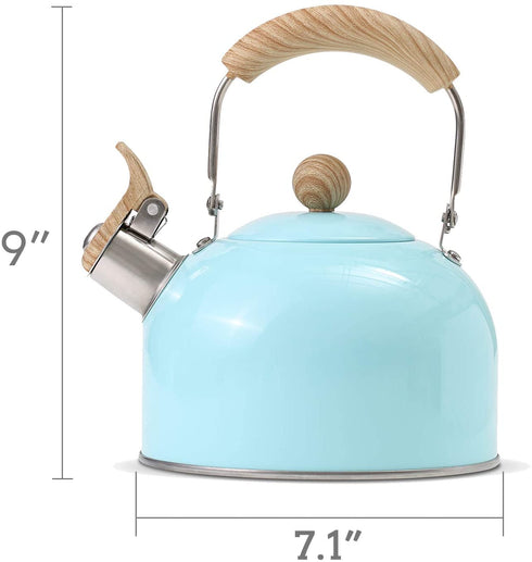 ROCKURWOK Tea Kettle, Stovetop Whistling Teapot, Stainless Steel, Blue, 2.43-Quart
