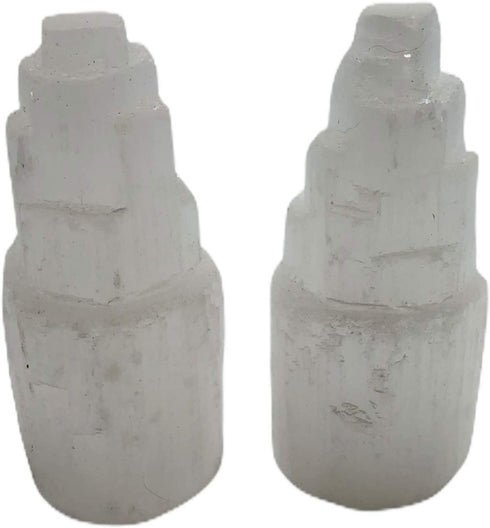 2 Selenite Natural Towers Skyscraper 4" Tall, 1 Organic California White Sage Smudge Stick 4" and 1 Palo Santo Stick From Perº - Salvia- Protection from Negative Energy Reiki Chakra Crystal Healing