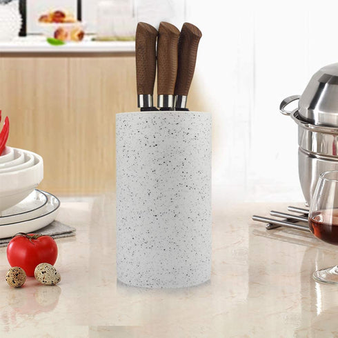 Universal Freedom Knife Storage Stand, Multi-Functional Knife Block Holder, PP Resin Round Knife Holder, Unique Design Slot to Protect Blades Detachable for Easy Cleaning (White Snowflake Dots)