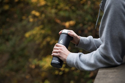 HYDRO CELL Stainless Steel Water Bottle w/ Straw & Wide Mouth Lids (64oz 40oz 32oz 24oz 18oz 14oz) - Keeps Liquids Perfectly Hot or Cold with Double Wall Vacuum Insulated Sweat Proof Sport Design (Black 24oz)