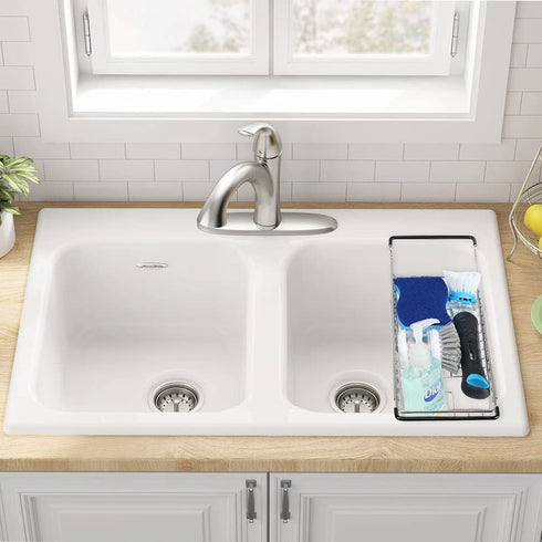 Sink Caddy Sponge Holder Kitchen Sink Organizer Sponge Caddy Farmhouse Sink Accessories Rag Detergent Brush Dishwashing Liquid Rack Expandable 14-3/4" to 20" Stainless Steel
