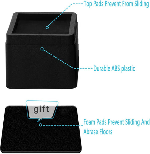 Joyclub Bed Risers 3 Inch Heavy Duty Stackable Furniture Risers for Sofa Table Couch Lift Height of 3 or 6 Inches (4 Pack Black)