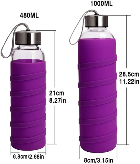 Ferexer Sports Glass Water Bottle with Silicone Sleeve 16 oz / 32 oz