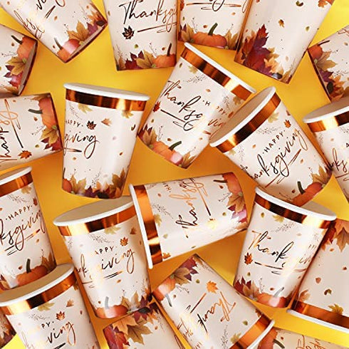 Gatherfun Thanksgiving Party Supplies Maple Leaves Disposable Paper Cups for Thanksgiving Dinner Party Fall Party Decorations , 9OZ 20 Pack