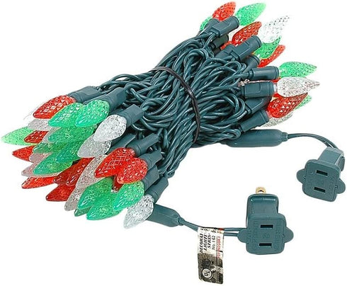 Novelty Lights 70 Light C6 LED Christmas Mini Light Set, Commercial Grade Outdoor String Lights, Red/Green/Pure White, Green Wire, 24 Feet