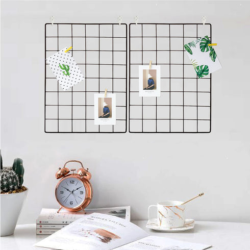 GBYAN Wall Grid 2 Pack Wire Photo Grid Panels Black Memo Board Wall Organizer (Black)