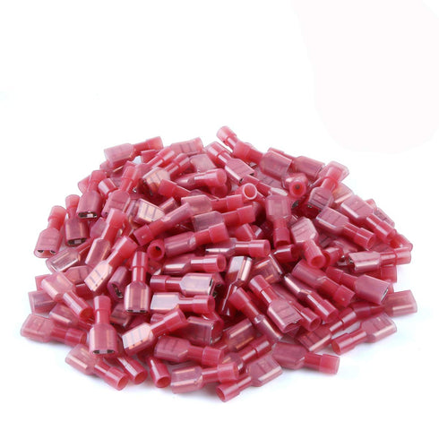 100 Pcs XHF 22-16 AWG Nylon Female Spade Connectors Quick Disconnect Wire Terminals Insulated Wire Crimp Connectors Red…