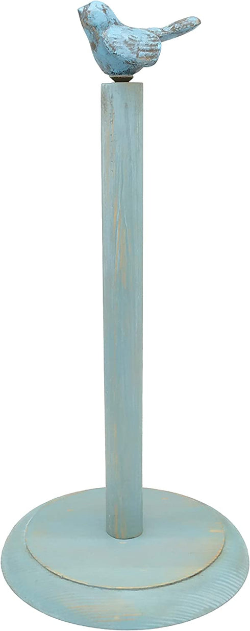 Bird Design Wood Paper Towel Holder Stand Up Paper Towel Holder, Easy One-Handed Tear Kitchen Paper Towel Dispenser with Weighted Base for Standard Paper Towel Rolls - Turquoise